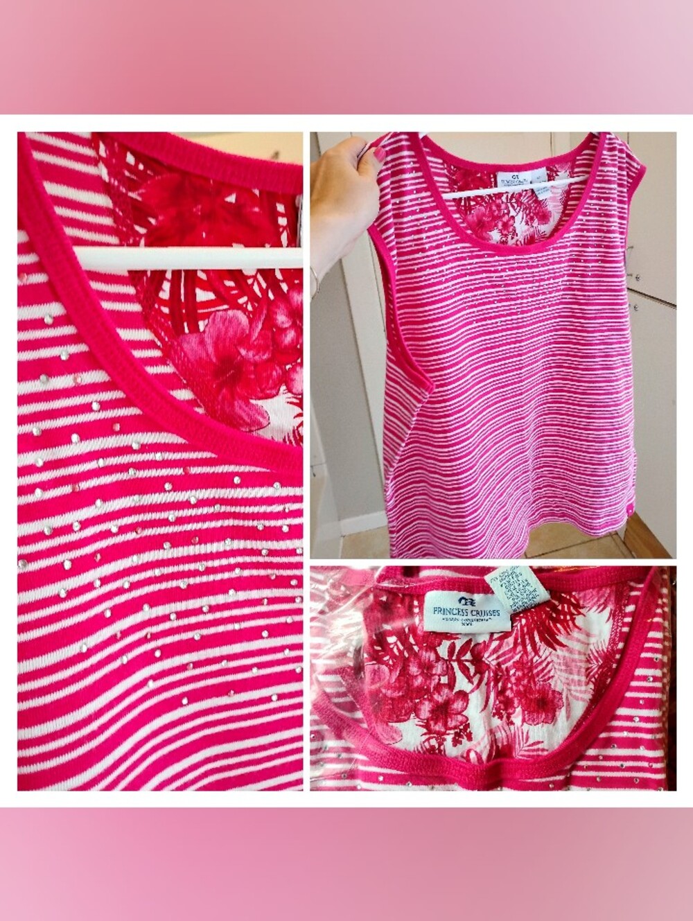 Azalea Pink Stripped Gem Princess Cruise Top